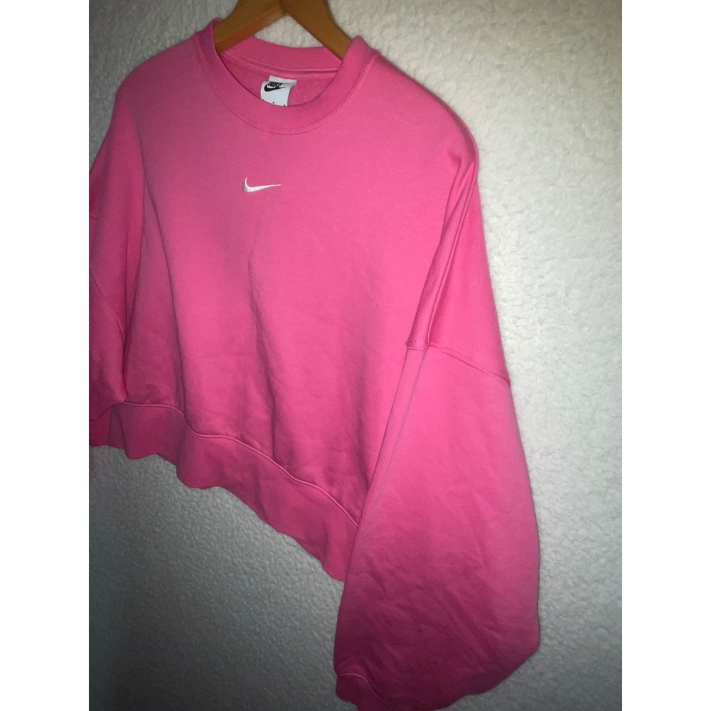 Nike Sportswear Essential Women Fleece Cropped Sweatshirt Pink m center swoosh - Picture 4 of 11